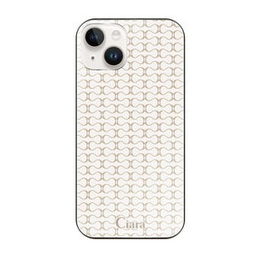 iPhone14 ガラス 強化ガラスケース シアラマカダムパターン ベージュ