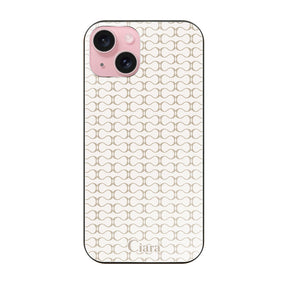 iPhone15 ガラス 強化ガラスケース シアラマカダムパターン ベージュ