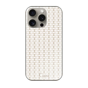 iPhone15Pro ガラス 強化ガラスケース シアラマカダムパターン ベージュ
