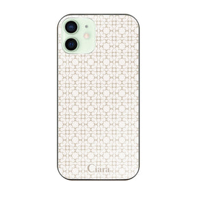 iPhone12mini ガラス 強化ガラスケース シアラマカダムフルパターン ベージュ