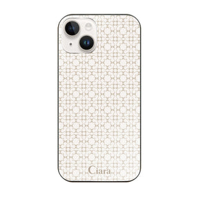 iPhone14 ガラス 強化ガラスケース シアラマカダムフルパターン ベージュ