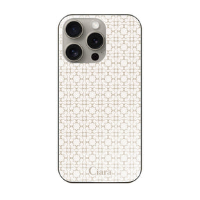 iPhone15Pro ガラス 強化ガラスケース シアラマカダムフルパターン ベージュ