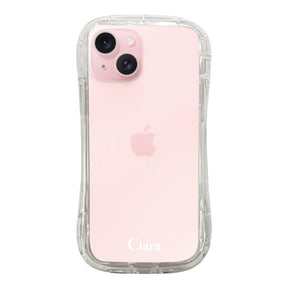 iPhone15 TPUグリップ クリアケース ロゴ ホワイト