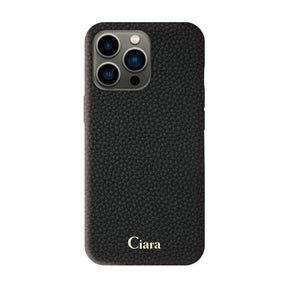 iPhone13Proケース シュリンクPU レザーケース ロゴ ブラック