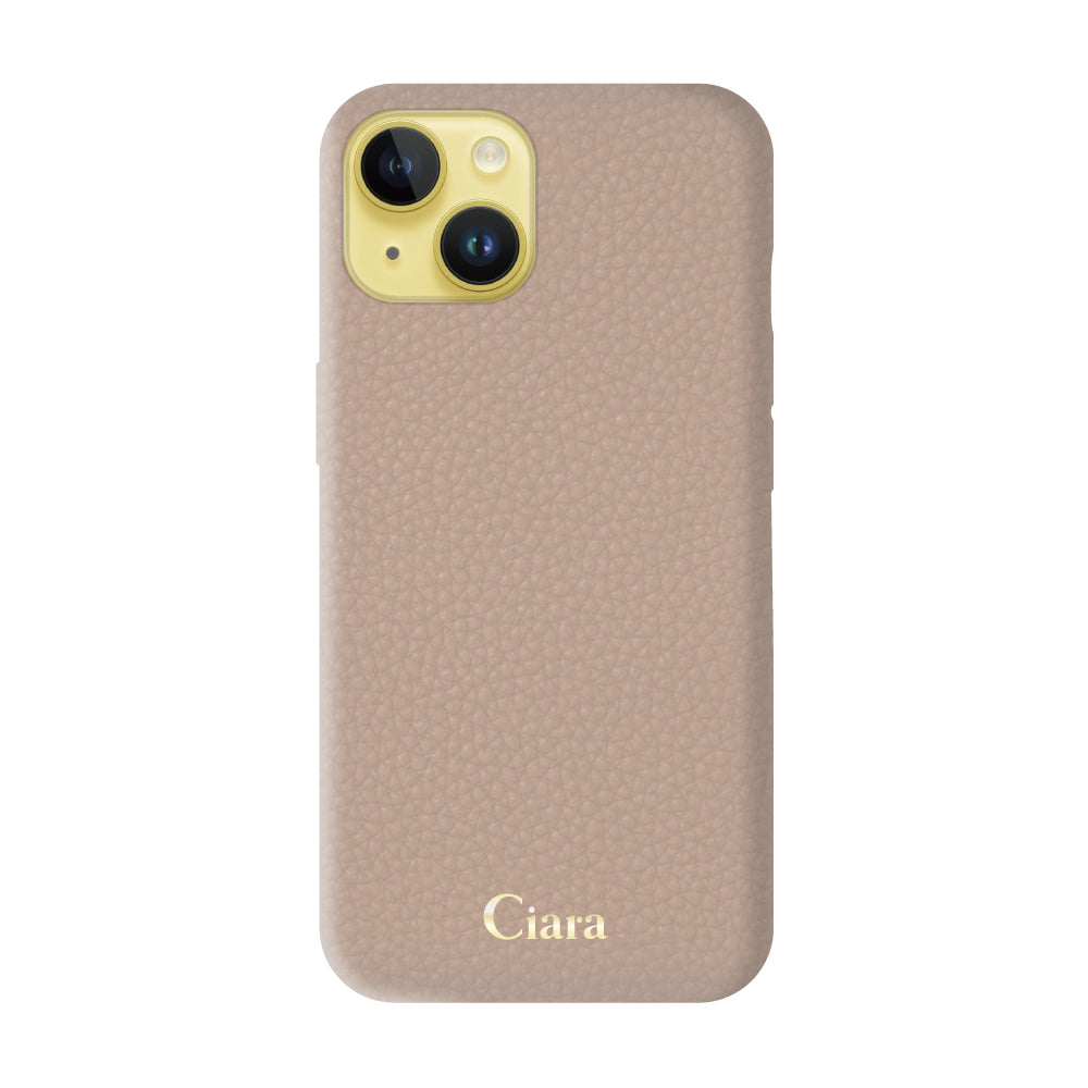 iPhone14Plusケース シュリンクPU レザーケース ロゴ ベージュ
