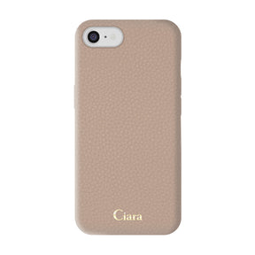 iPhone7/8/SE2/SE3ケース シュリンクPU レザーケース ロゴ ベージュ