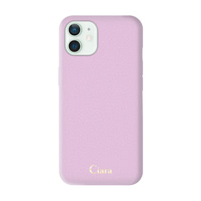 iPhone12miniケース シュリンクPU レザーケース ロゴ パープル