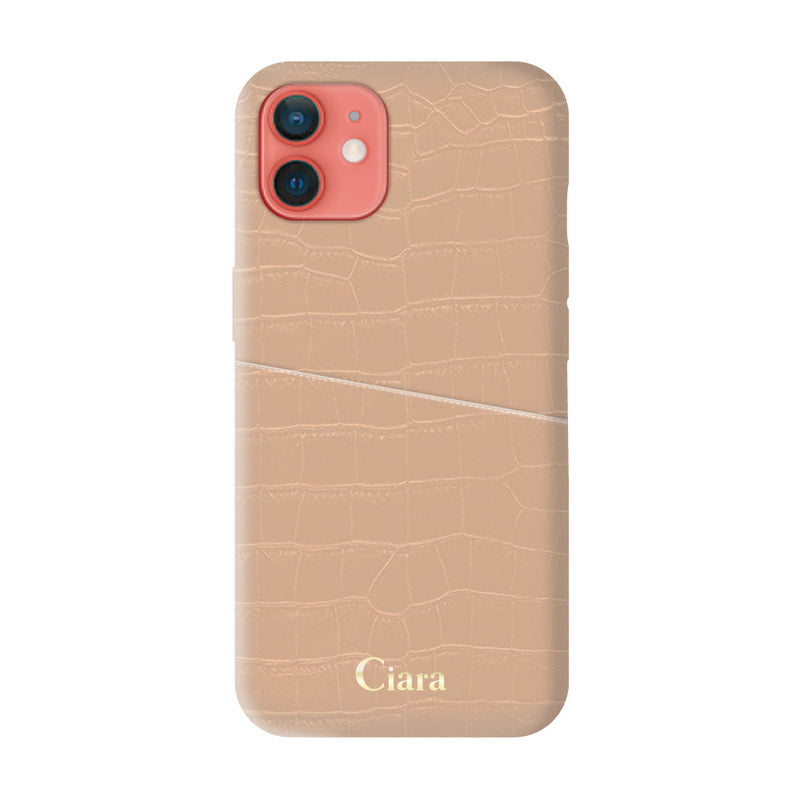 iPhoneケース クロコPUポケット レザーカード収納ケース ロゴ