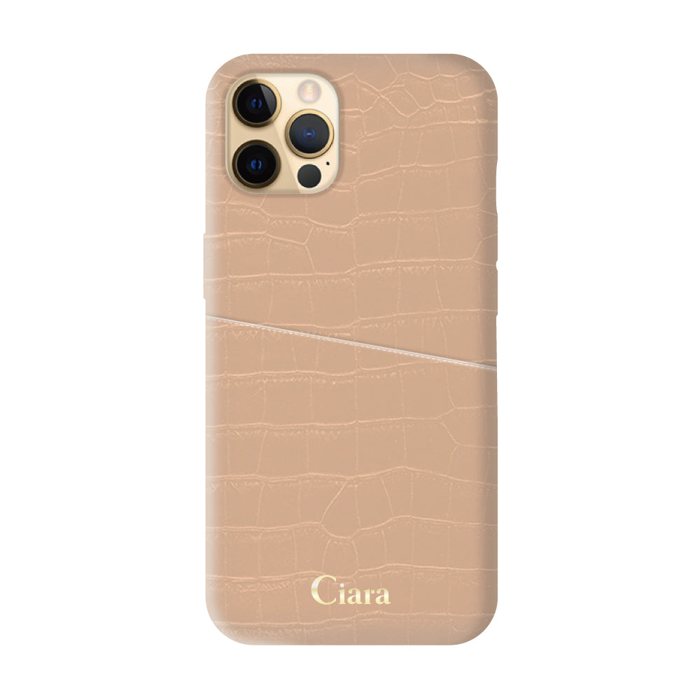 iPhoneケース クロコPUポケット レザーカード収納ケース ロゴ