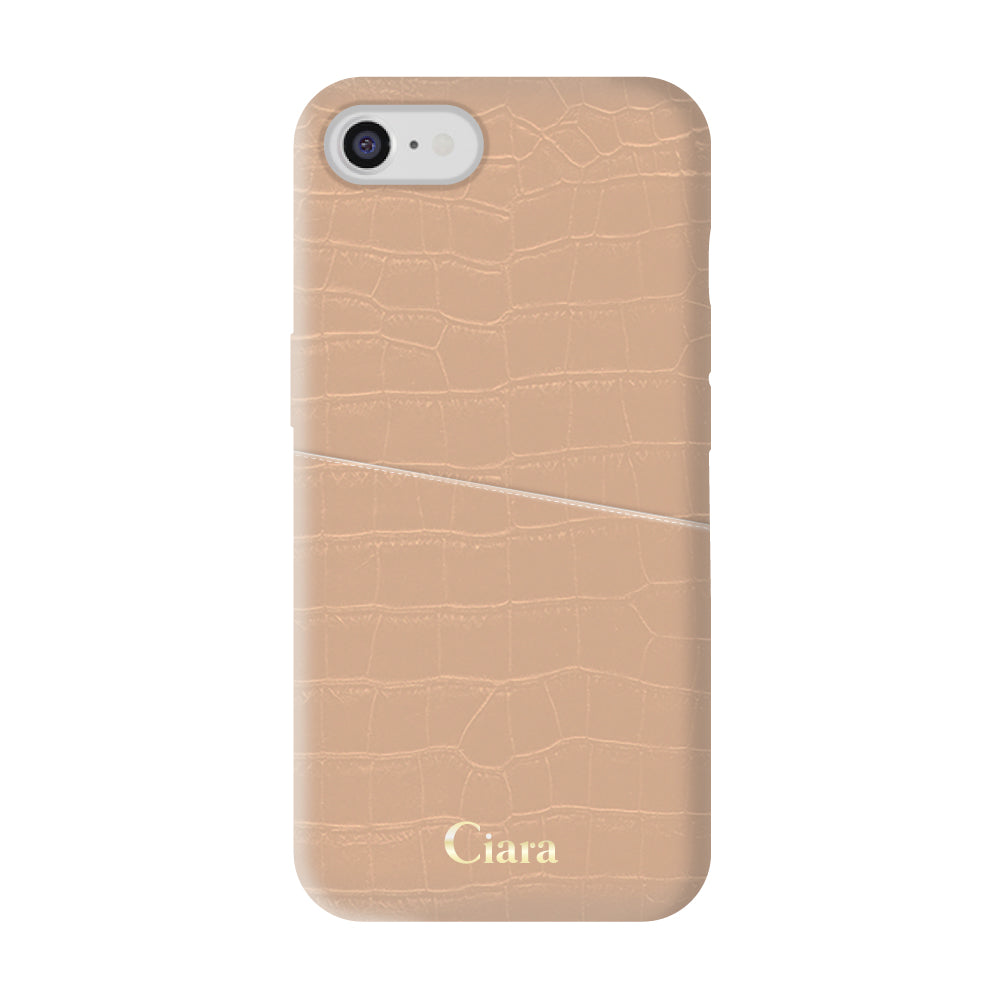 iPhoneケース クロコPUポケット レザーカード収納ケース ロゴ