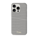 iPhone15ProMaxケース クロコPUポケット レザーカード収納ケース ロゴ グレー