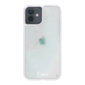 iPhoneXR グリッター オイルクリアケース ロゴ ホワイト