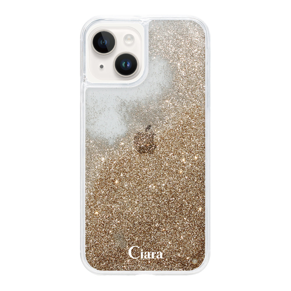 iPhone14 グリッター オイルクリアケース ロゴ ゴールド