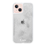 iPhone13 グリッター オイルクリアケース ロゴ シルバー