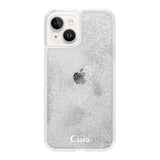 iPhone14 グリッター オイルクリアケース ロゴ シルバー