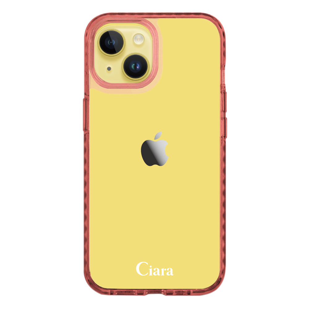 iPhone14Plusケース クッションバンパー 耐衝撃クリアケース ロゴ クリアピンク