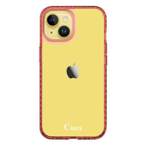iPhone14Plusケース クッションバンパー 耐衝撃クリアケース ロゴ クリアピンク