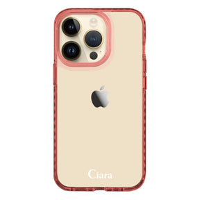 iPhone14Proケース クッションバンパー 耐衝撃クリアケース ロゴ クリアピンク