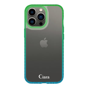 iPhone13Proケース クッションバンパー 耐衝撃クリアケース ロゴ ブルー/グリーン
