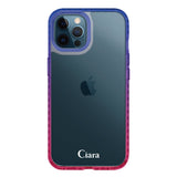 iPhone12ProMaxケース クッションバンパー 耐衝撃クリアケース ロゴ ブルー/ローズ