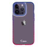 iPhone14ProMaxケース クッションバンパー 耐衝撃クリアケース ロゴ ブルー/ローズ
