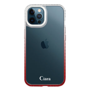 iPhone12ProMaxケース クッションバンパー 耐衝撃クリアケース ロゴ ホワイト/レッド