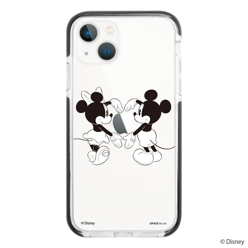 iPhoneケース MONOQLOBACK/MICKEY&MINNIE(モノクロバック/ミッキー&ミニー) クッションバンパー 耐衝撃クリアケース