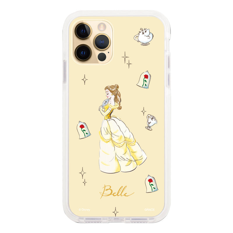 iPhoneケース クッションバンパー 耐衝撃クリアケース ＜ディズニープリンセス/ベル（ウォーターカラー）＞