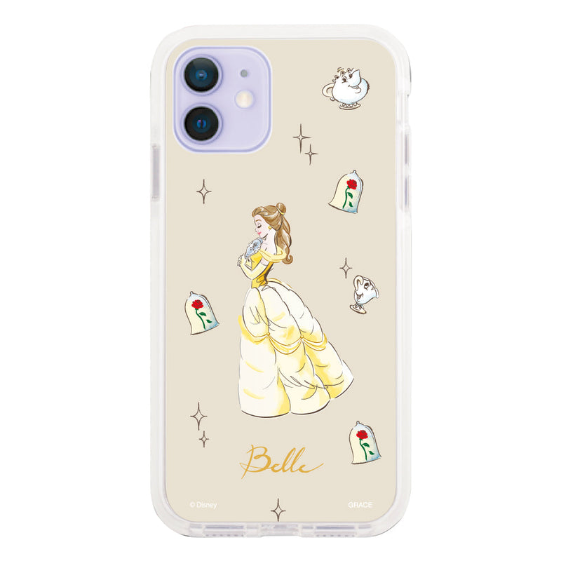 iPhoneケース クッションバンパー 耐衝撃クリアケース ＜ディズニープリンセス/ベル（ウォーターカラー）＞