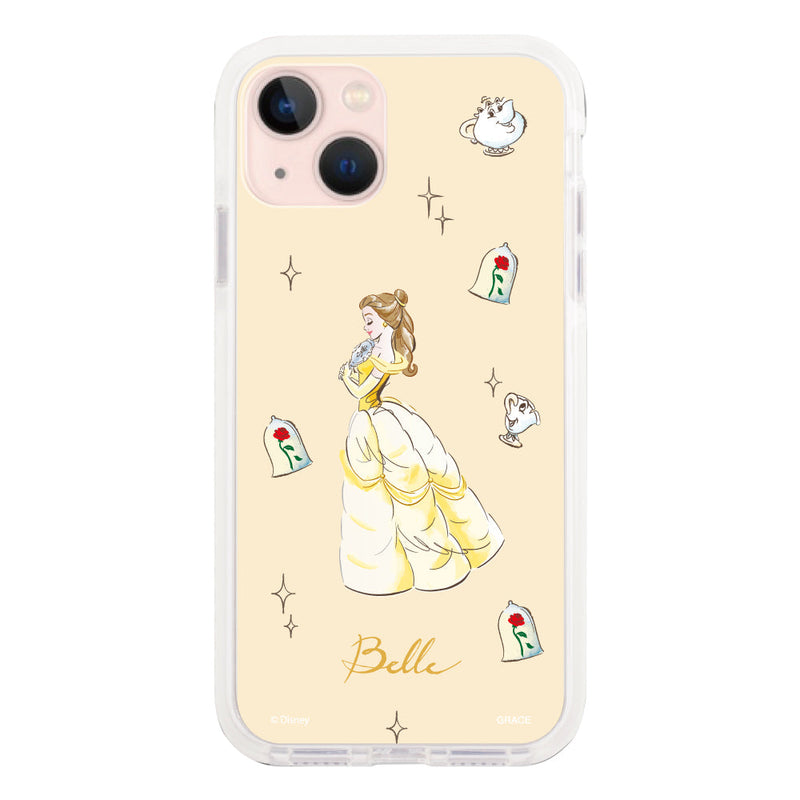 iPhoneケース クッションバンパー 耐衝撃クリアケース ＜ディズニープリンセス/ベル（ウォーターカラー）＞