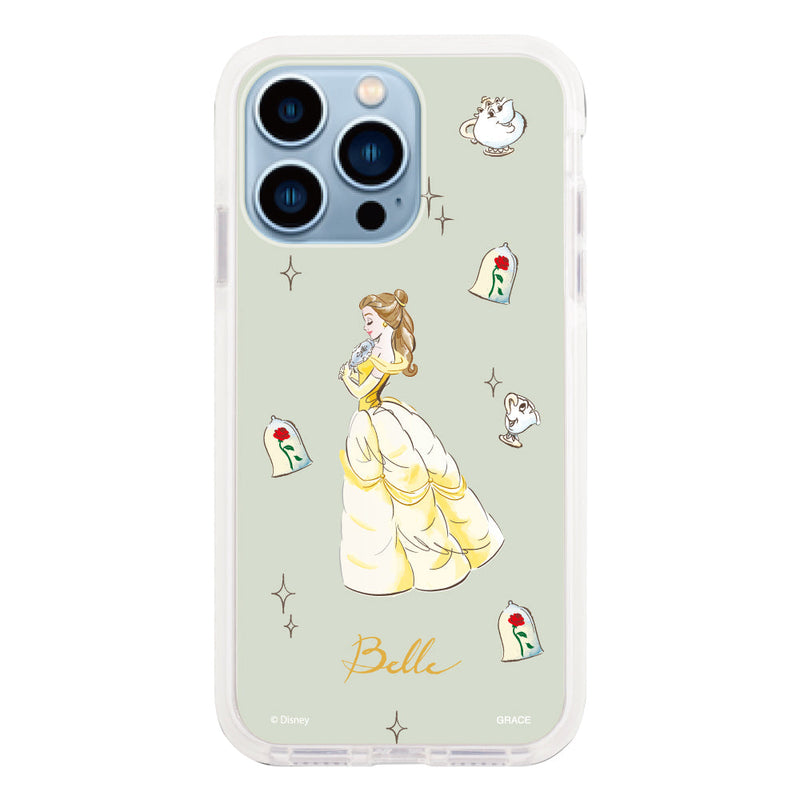iPhoneケース クッションバンパー 耐衝撃クリアケース ＜ディズニープリンセス/ベル（ウォーターカラー）＞