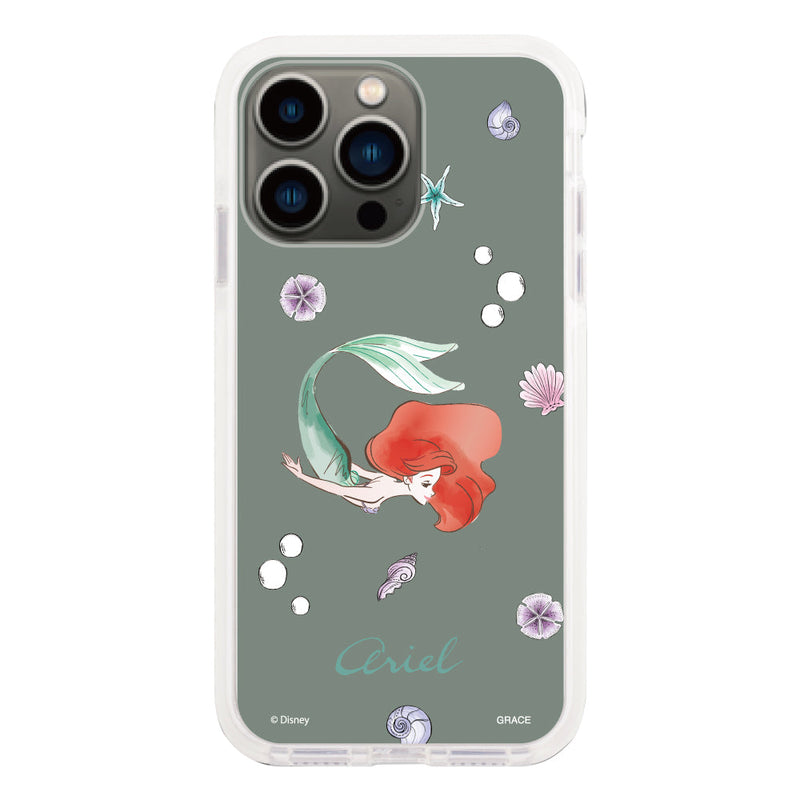 iPhoneケース クッションバンパー 耐衝撃クリアケース ＜ディズニープリンセス/アリエル（ウォーターカラー）＞