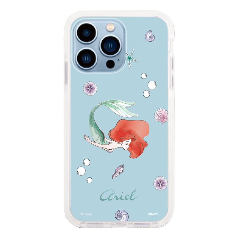 iPhoneケース クッションバンパー 耐衝撃クリアケース ＜ディズニープリンセス/アリエル（ウォーターカラー）＞