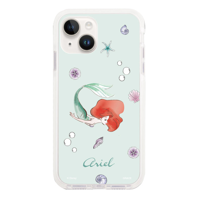 iPhoneケース クッションバンパー 耐衝撃クリアケース ＜ディズニープリンセス/アリエル（ウォーターカラー）＞